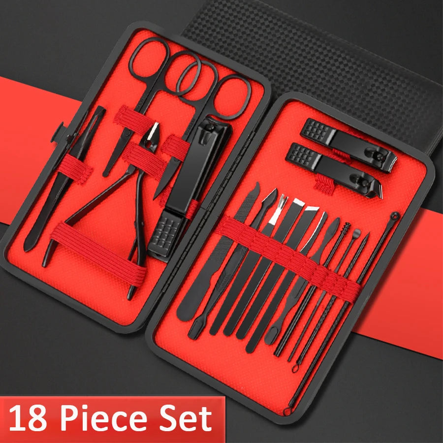 Stainless Steel Grooming Set with Leather Travel Case