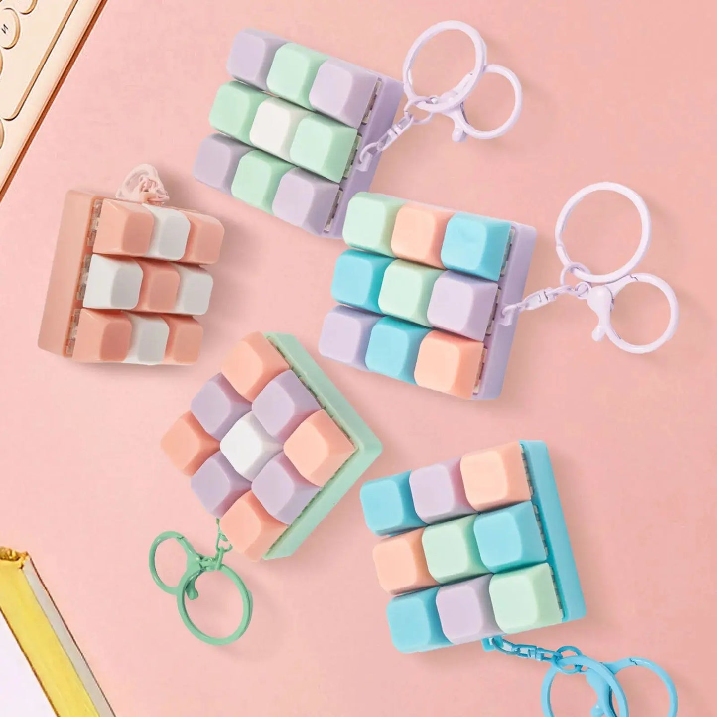 Mini 9-Key Fidget Stress Relief Toy & Keychain for Adults & Kids