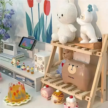 1pc Wooden 2-Tier Desktop Storage Shelf