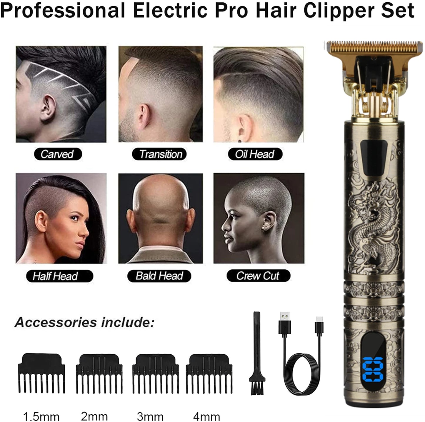TrimMaster™ T9 LCD Precision Hair & Beard Trimmer – Professional Electric Clipper for Men