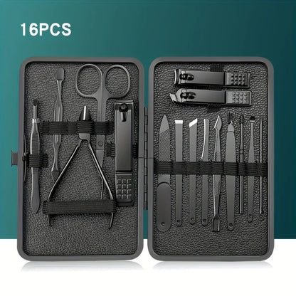 Stainless Steel Grooming Set with Leather Travel Case