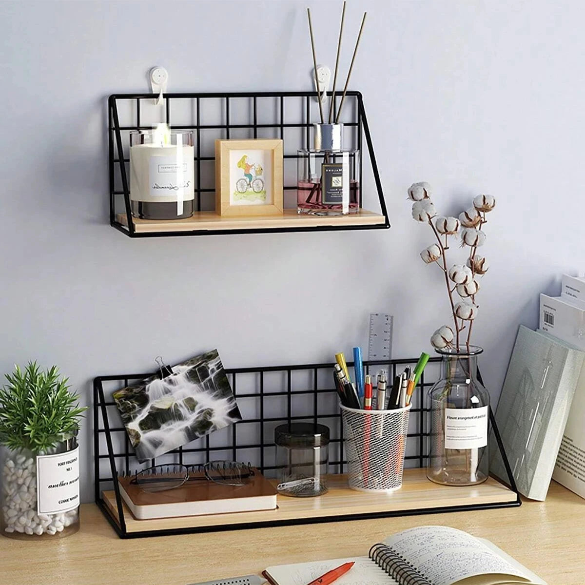 Wall Mounted Wood & Metal Hanging Shelf