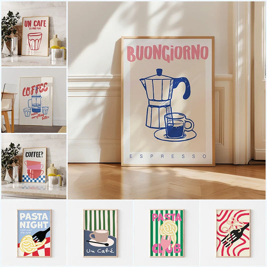 Vintage Coffee, Pasta and Pizza Wall Posters