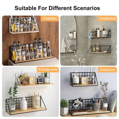 Wall Mounted Wood & Metal Hanging Shelf