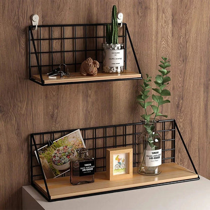 Wall Mounted Wood & Metal Hanging Shelf
