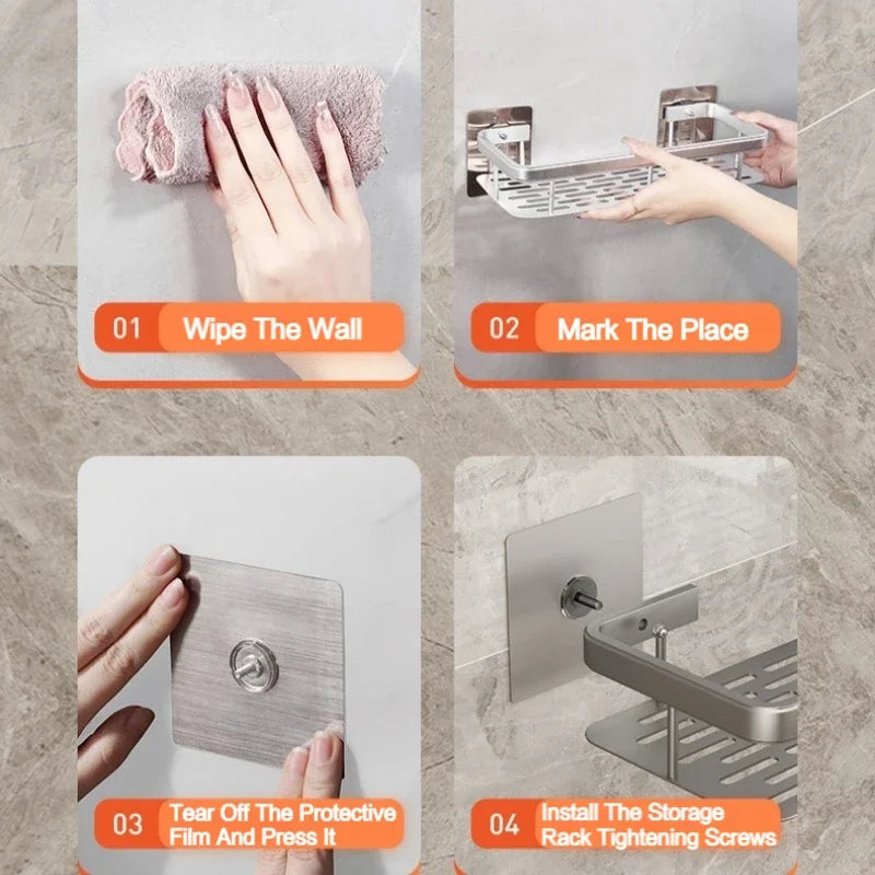 Wall-Mounted No-Drill Bathroom & Kitchen Shelf