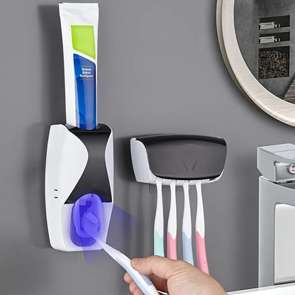 Wall-Mounted Automatic Toothpaste Dispenser & Toothbrush Holder Set