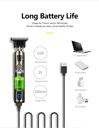 TrimMaster™ T9 LCD Precision Hair & Beard Trimmer – Professional Electric Clipper for Men