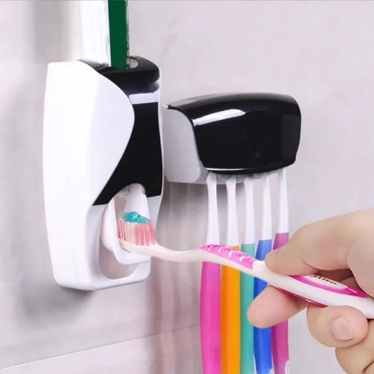 Wall-Mounted Automatic Toothpaste Dispenser & Toothbrush Holder Set
