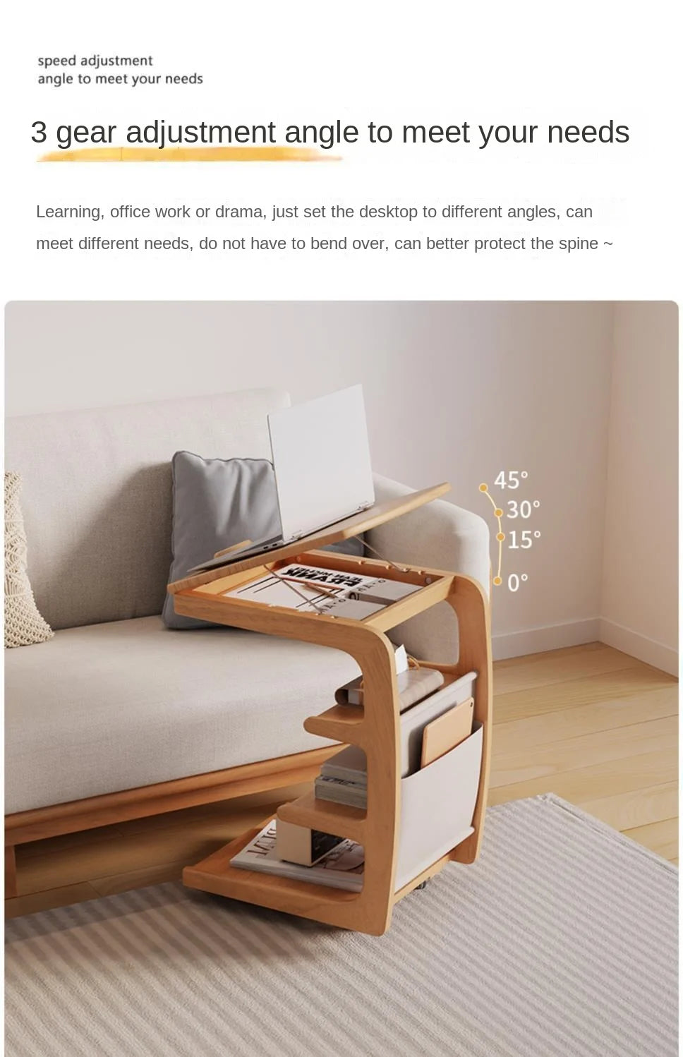 Solid Wood Movable Side Table
