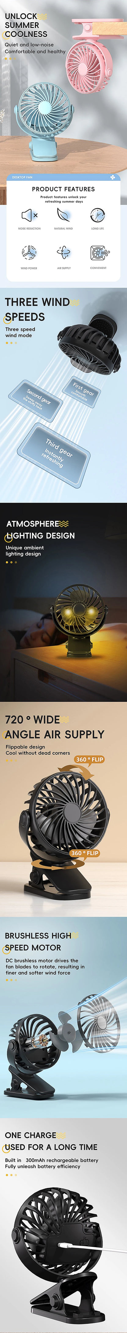 Rechargeable Clip Fan with Nightlight