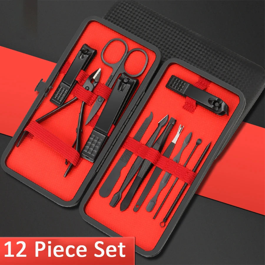Stainless Steel Grooming Set with Leather Travel Case