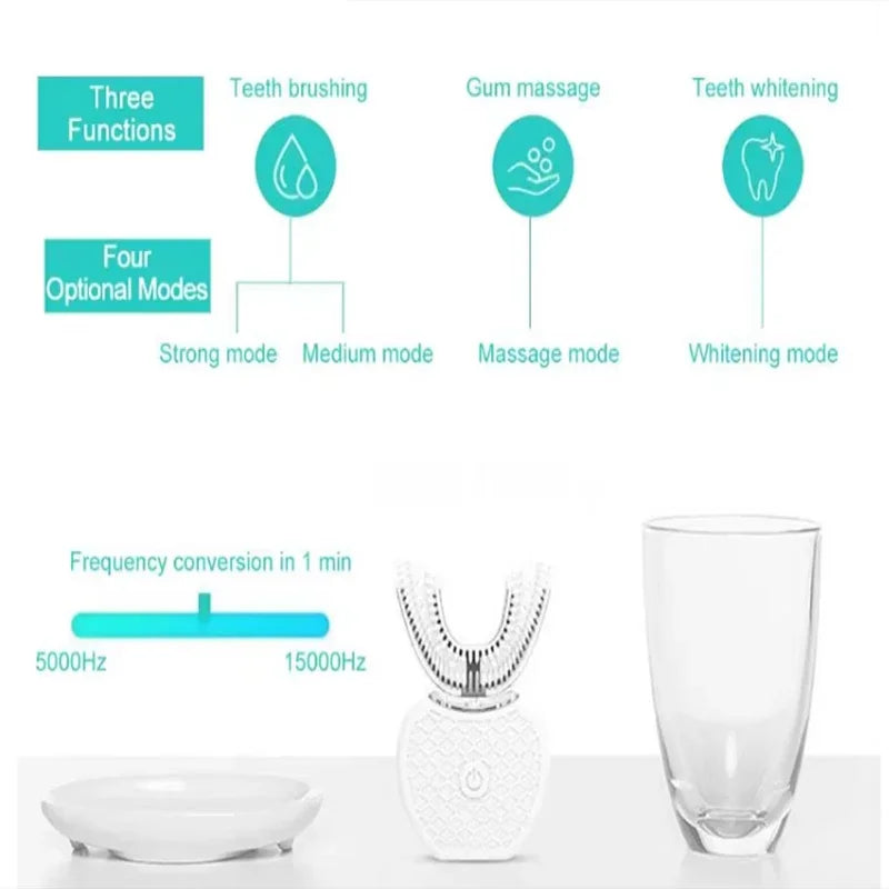 Intelligent Automatic U-Type Sonic Electric Toothbrush – USB Rechargeable with Blue Light Whitening