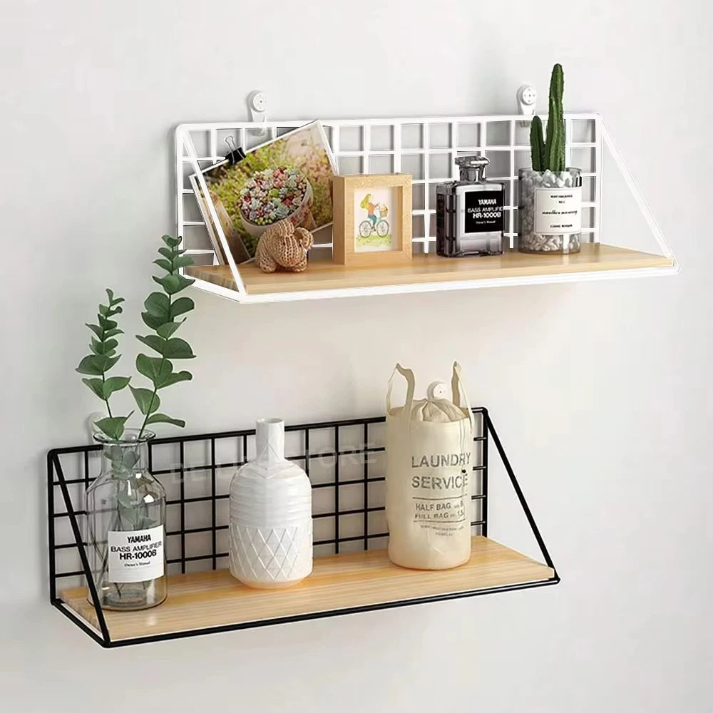 Wall Mounted Wood & Metal Hanging Shelf