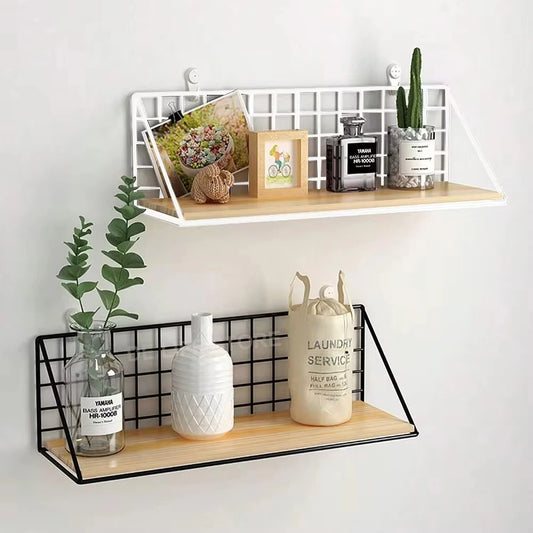 Wall Mounted Wood & Metal Hanging Shelf