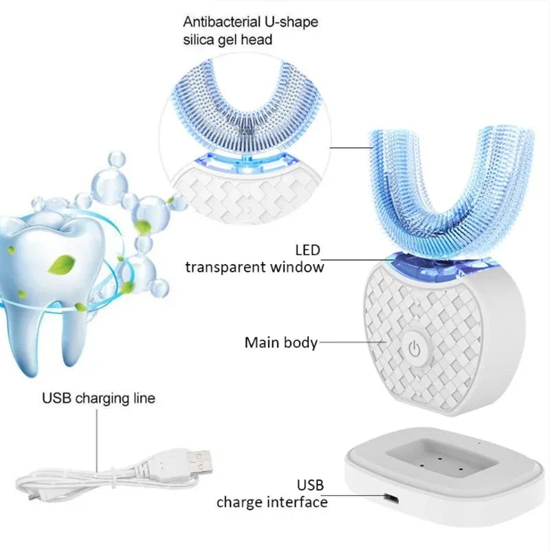 Intelligent Automatic U-Type Sonic Electric Toothbrush – USB Rechargeable with Blue Light Whitening