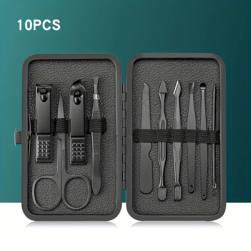 Stainless Steel Grooming Set with Leather Travel Case