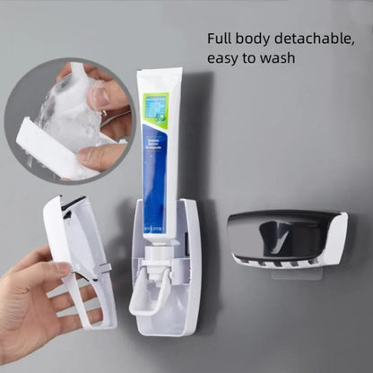 Wall-Mounted Automatic Toothpaste Dispenser & Toothbrush Holder Set