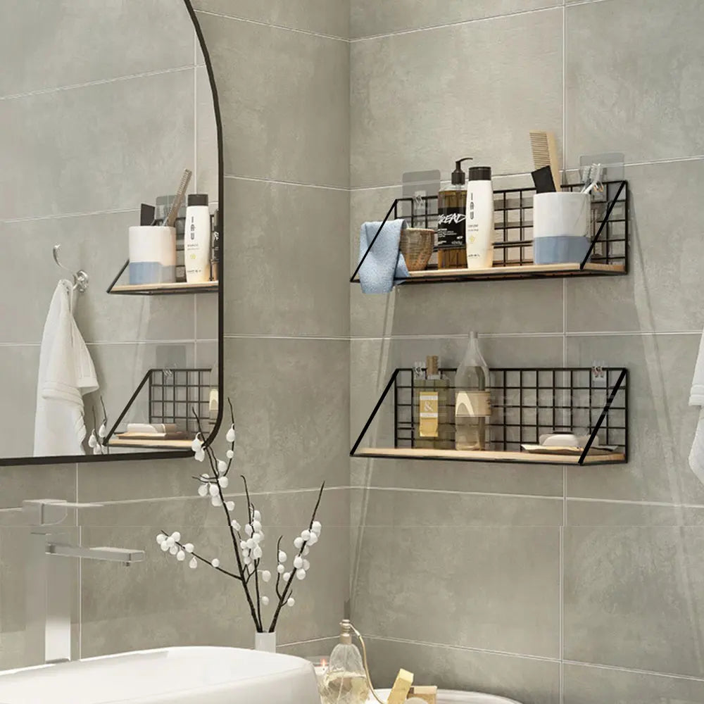 Wall Mounted Wood & Metal Hanging Shelf