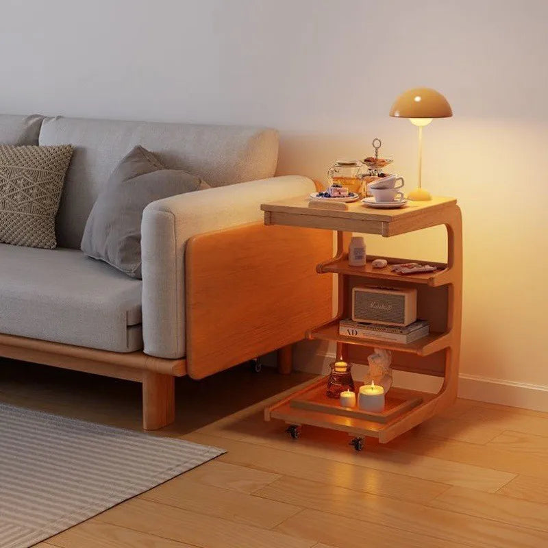 Solid Wood Movable Side Table