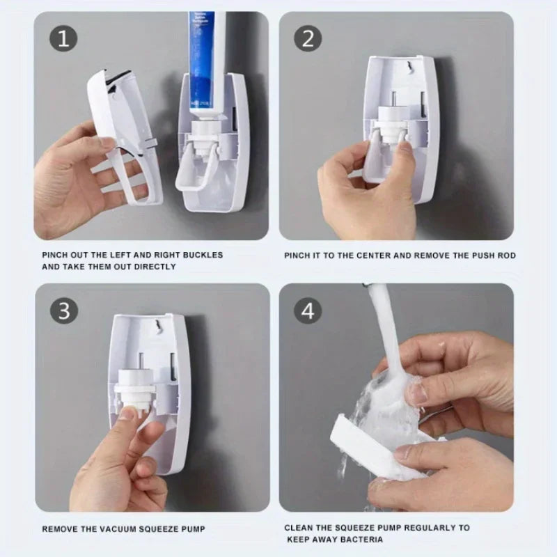 Wall-Mounted Automatic Toothpaste Dispenser & Toothbrush Holder Set