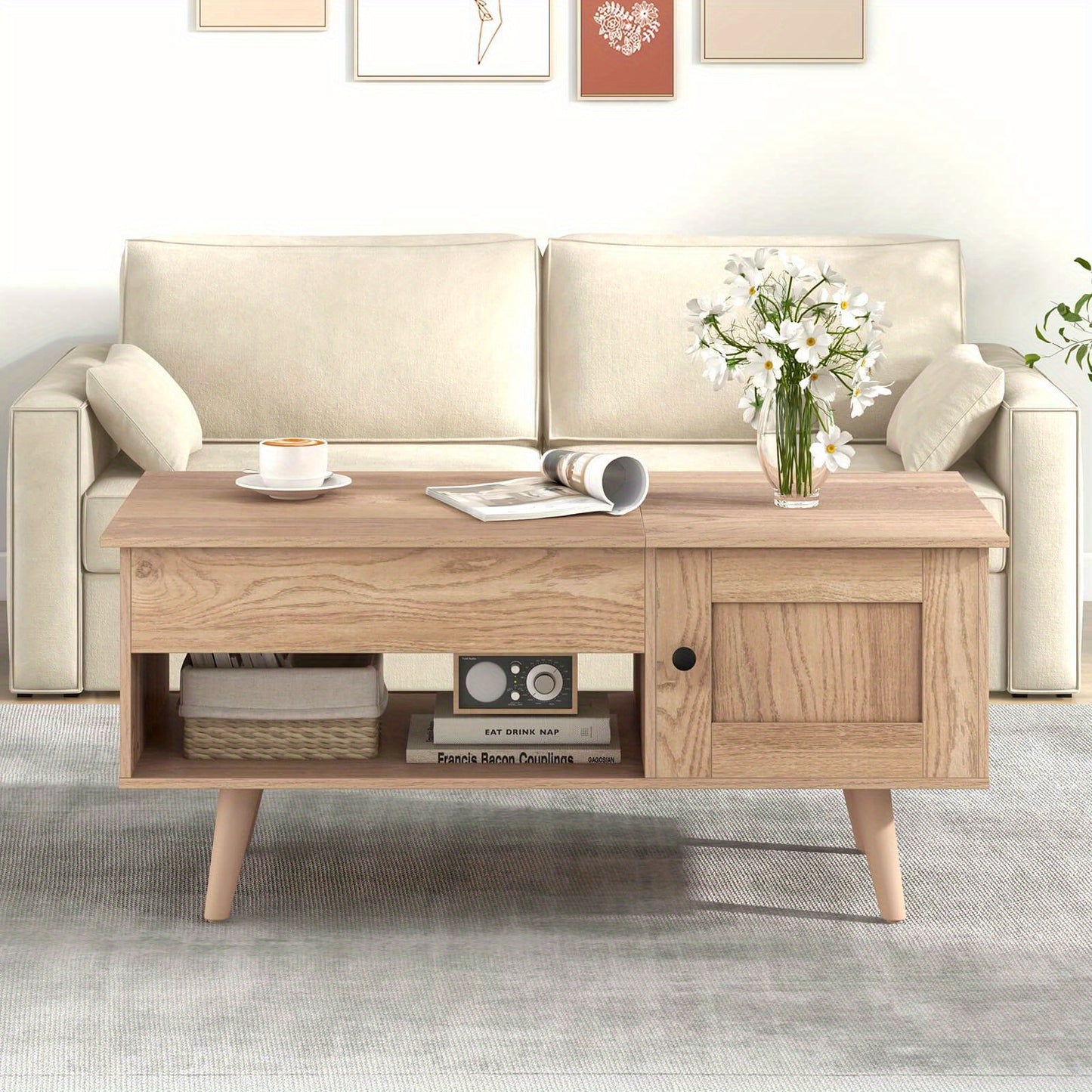 Hidden Storage & Open Shelf Coffee Table